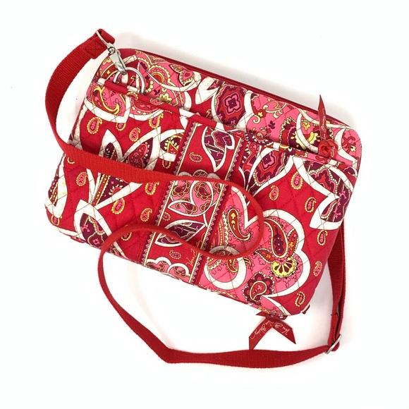 Vera Bradley IPad Crossbody Bag Red White Paisley - Picture 6 of 7